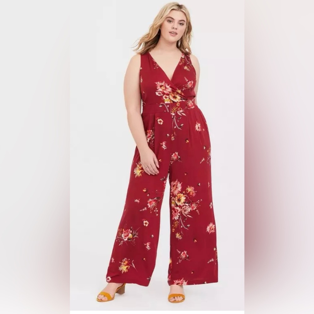 Torrid Red Floral Challis Jumpsuit